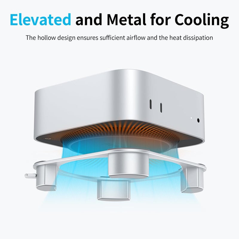 Omoton حامل ألومنيوم لجهاز Mac mini M4 وM4 Pro، حامل سطح مكتب للتبريد، وصول مريح إلى زر الطاقة، تصميم متين وقوي، فضي - Image 4